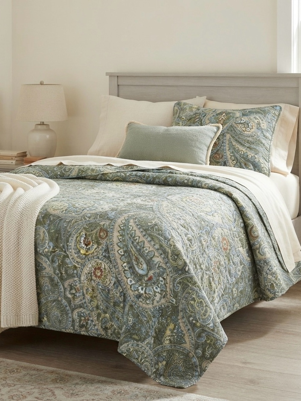 Stone Cottage Paisley Twin Quilt Set - Teal and Sage